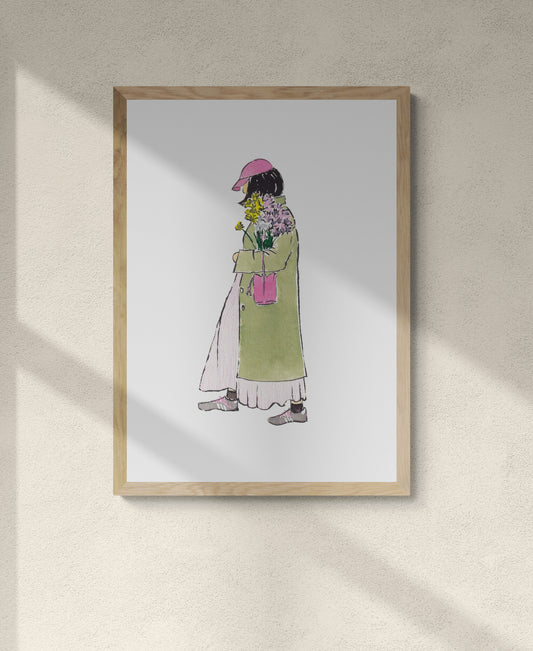 Seen in Passing 6 - Flowers and a Pink Hat Print