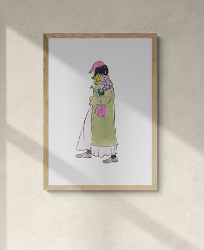 Seen in Passing 6 - Flowers and a Pink Hat Print