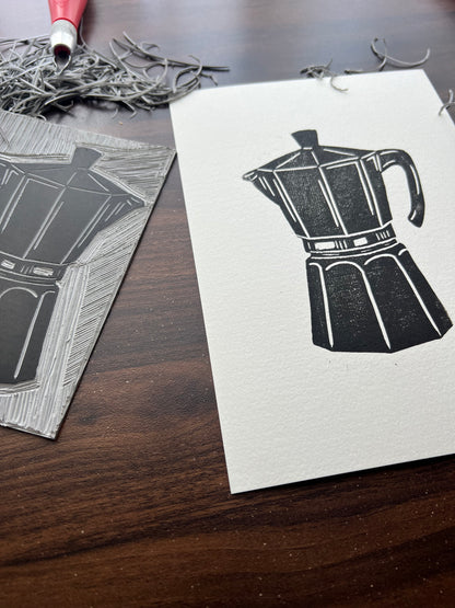 Caffeinated Lino Print