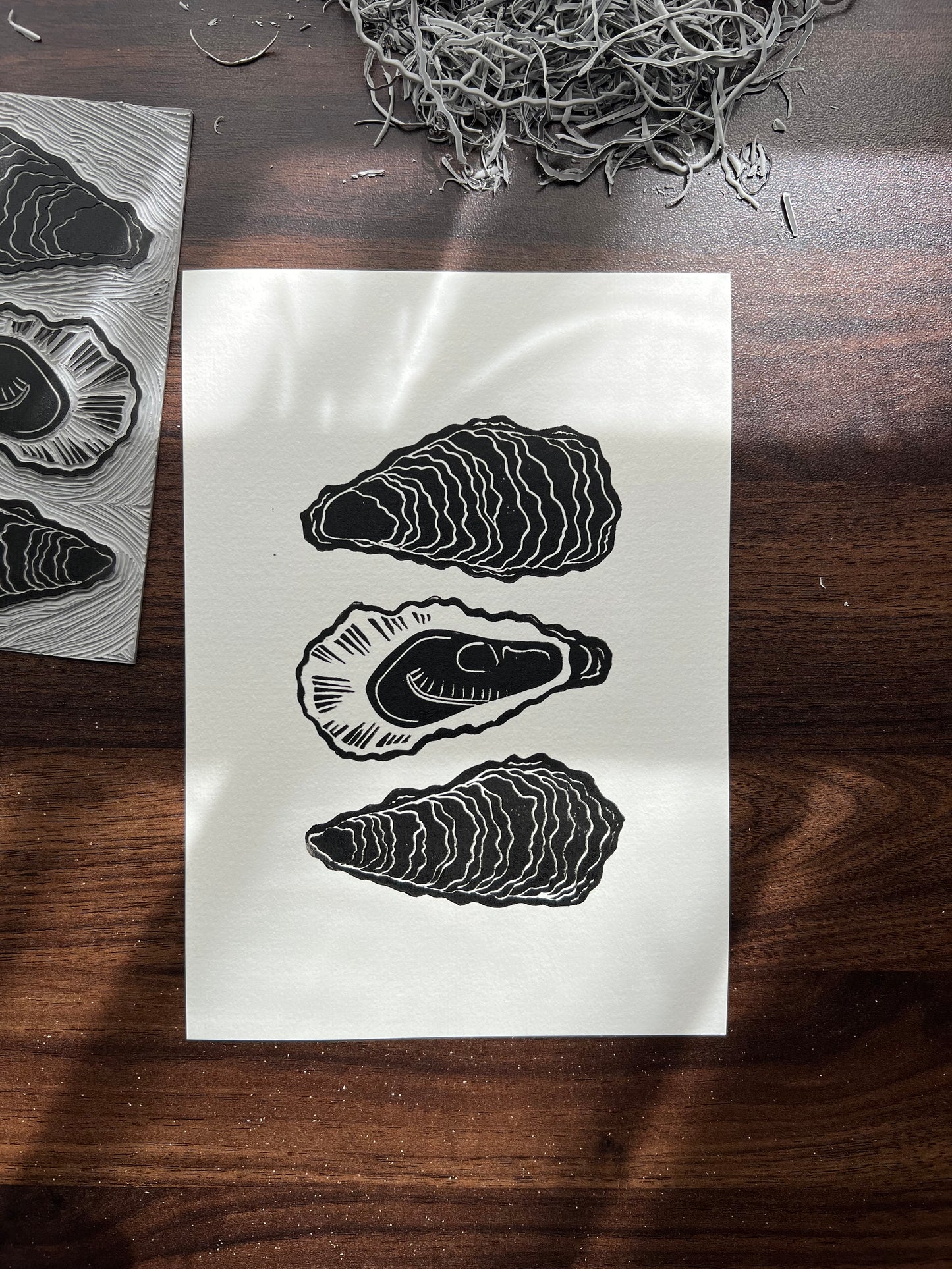Oysters Lino Print