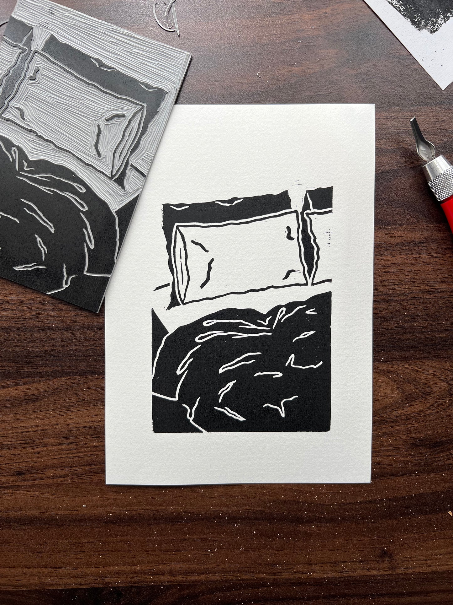 Cosy In Bed Lino Print