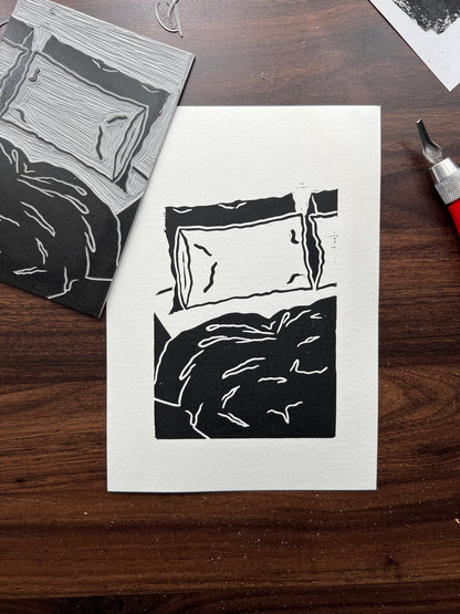 Cosy In Bed Lino Print