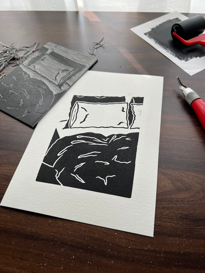 Cosy In Bed Lino Print