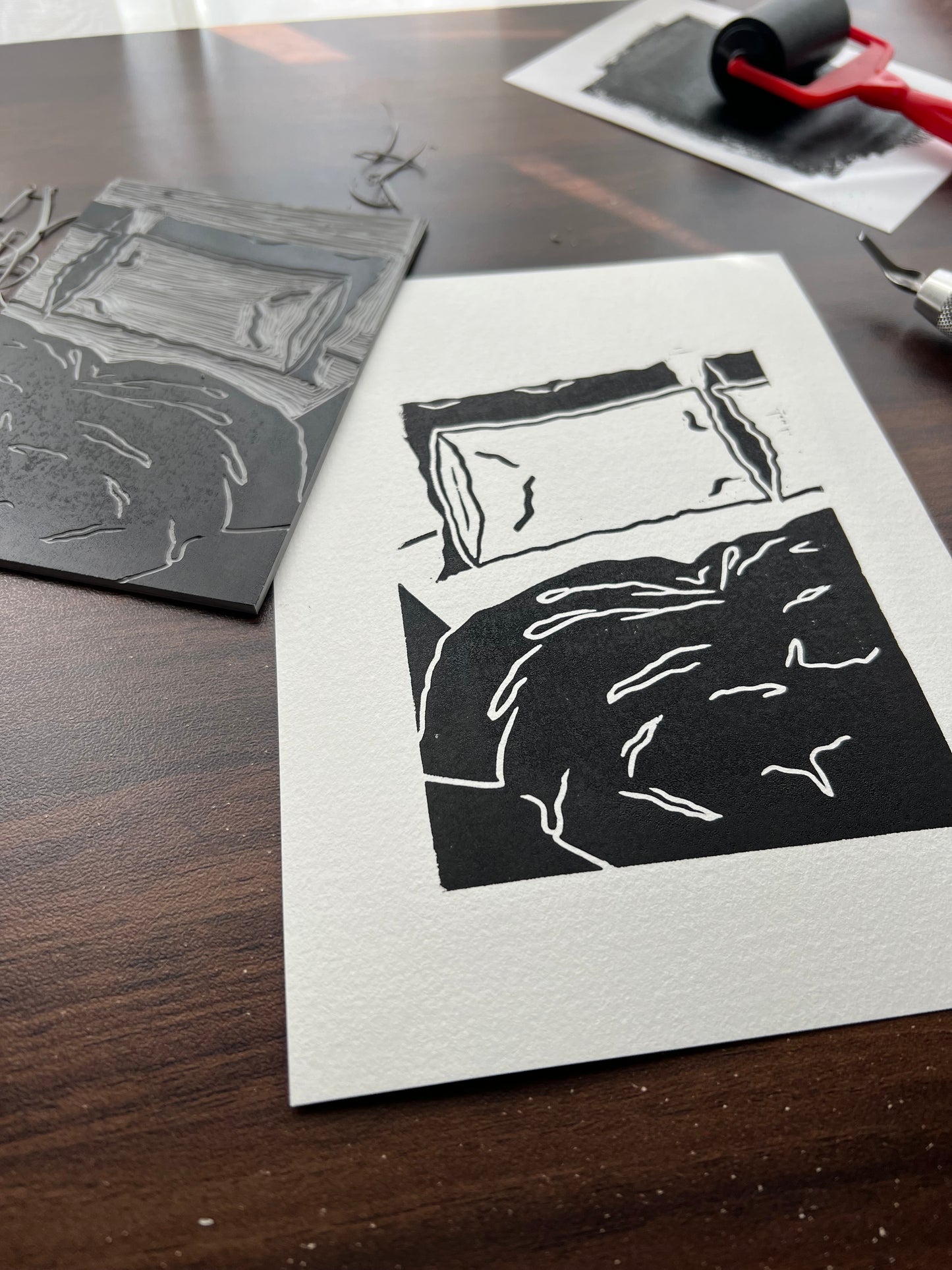 Cosy In Bed Lino Print