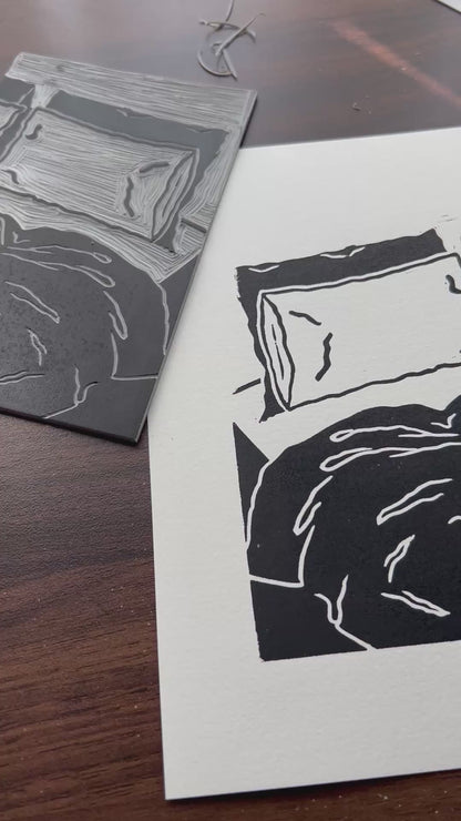Cosy In Bed Lino Print